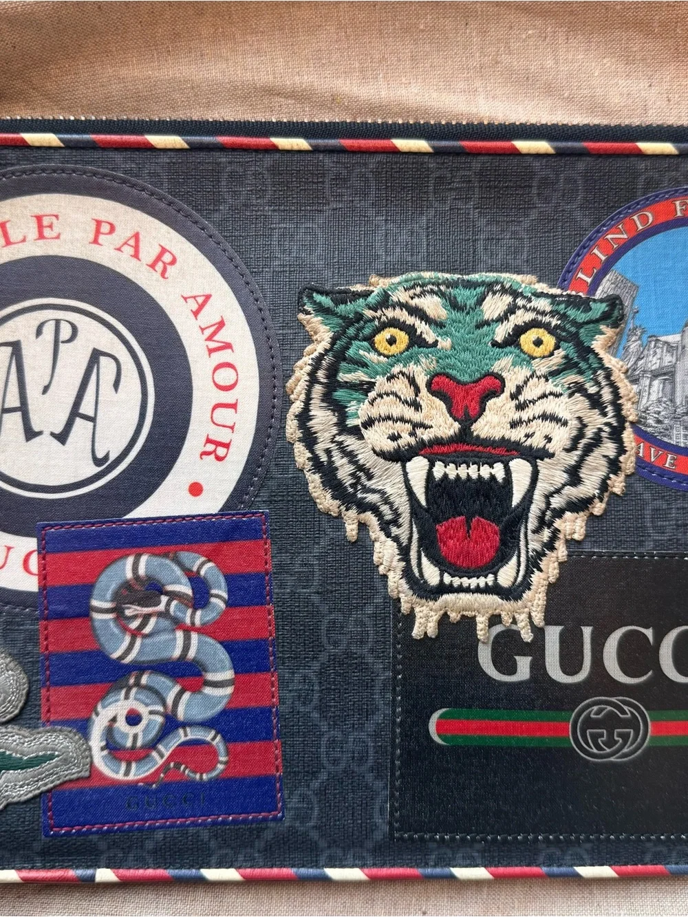 Night Courrier Pouch GG Coated Canvas with Applique clutch bag